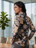 Black Coloured Slim Collar Long Sleeves Floral Shirt