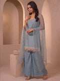 Powder Blue Mirror Work Halter-Neck Sharara Set