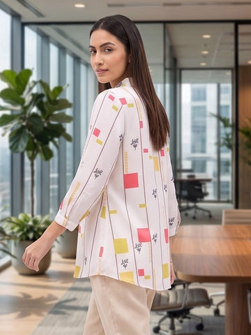 White Coloured Slim Collar Long Sleeves Colourblocked Shirt