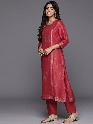 Varanga Women Rust Jacquard Weave Kurta With Bottom And Dupatta