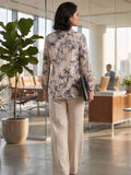 Cream Coloured Slim Collar Long Sleeves Floral Shirt
