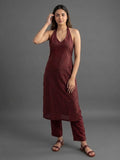 KALINI Women Maroon Woven Zari Embroidered Straight Kurta With Bottom And Dupatta