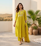 Bandhani-Printed Anarkali With Zari-Embroidered Yoke, Paired With Solid Trousers And Dupatta