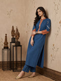 Blue Kurta Set With Vibrant Contrast Detailing
