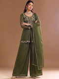Varanga Green Embroidered Palazzos With Dupatta | Poly Georgette | Festive