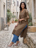 Straight Kurta With Embroidered Yoke