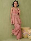 Womens Dusty Rose Halter Peplum Palazzo Set