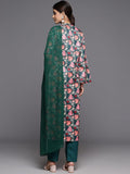Varanga Women Green Floral Printed Mandarin Collar Straight Kurta Paired With Tonal Solid Bottom And Solid Dupatta
