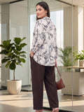 Cream Coloured Slim Collar Long Sleeves Floral Shirt