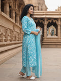 Turquoise Bloom pure cotton kurta Set