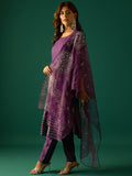 Hand-Embroidered Kurta Paired With Solid Ankle-Length Trousers And Embroidered Dupatta