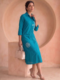 Blue Lace Detailed Shirt Dress