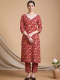 Varanga Women Ethnic Red Kurta Set With Dupatta