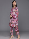 KSUT Women Purple Abstract Printed V-Neck A-Line Kurta Paired With Tonal Bottom