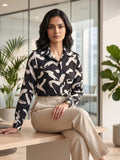 Black Coloured Slim Collar Long Sleeves Graphic Shirt