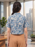 Blue Coloured Short Sleeves Shirt Collar Top