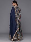 Varanga Navy Blue Floral Printed Gotta Patti Anarkali Kurta with Dupatta
