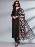 Varanga Women Black Embroidered Kurta Paired With Tonal Bottom And Printed Bhaghalpuri Dupatta