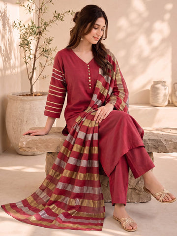 Varanga Women placement gota work Kurta with Trousers & With Dupatta