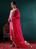 Varanga Women Fuchsia Pink Embroidered Straight Kurta With Bottom And Dupatta