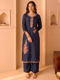 Teal Embroidered Kurta Set With Dupatta