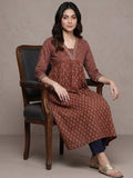 Varanga Women Maroon And Blue Bandez Printed Anarkali Kurta