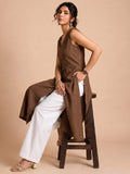 Sleeveless Brown Linen Kurta