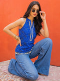 Blue Bandhani Print Fusion Top