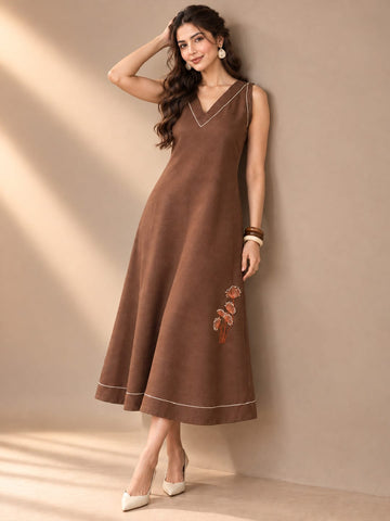 Varanga Floral Embroidered A-Line Midi Women Dress