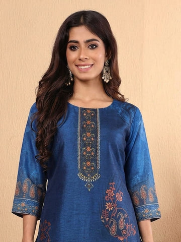Varanga Women Ethnic placement Printed Chanderi Silk Kurta with Palazzos & Dupatta