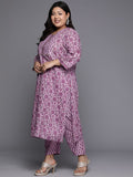 Varanga Women Plus Size Purple Floral Printedstraight Kurta Paired With Tonal Printed Bottom And Dupatta