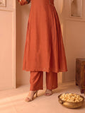 Rust Embroidered Shimmer Kurta Set With Embroidered Dupatta