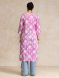 Varanga Women Lavender 3/4Th Sleeve, V Neck Collared Kurta.