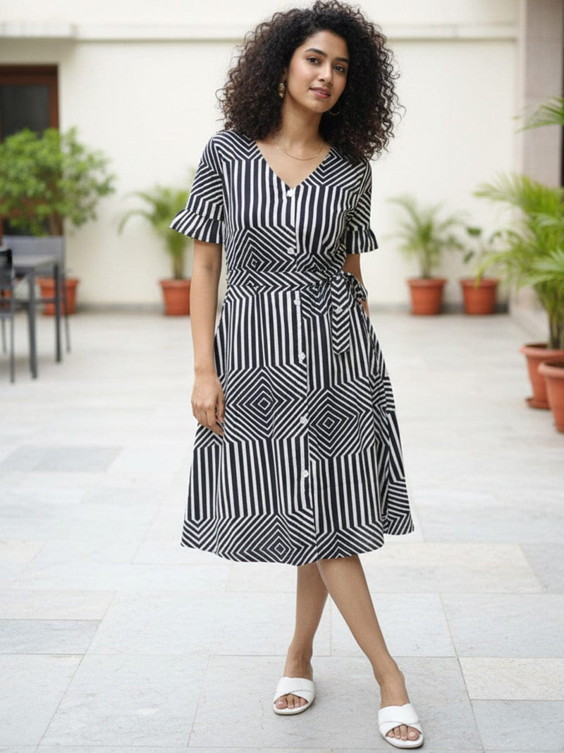 Tailored Stripe & Checkerboard Dress