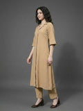 Varanga Women Mauve Shirt Collar Neck A-Line Kurta Paired With Tonal Bottom