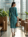 Varanga Women Turquoise Blue Floral Printed Straight Kurta