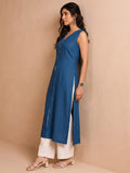 Sleeveless Blue Linen Kurta