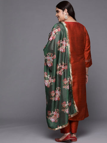 Varanga Women Maroon Yoke Design Kurta with Trousers & With Dupatta