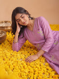 Lavender Mulmul Chanderi Kurta Set With Solid Trouser & Dupatta.