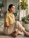 Mustard Coloured Short Sleeves Shirt Collar Top