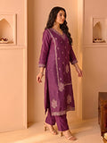Purple Embroidered Kurta Set With Dupatta