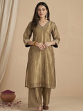 Varanga Women Kurta Set With Intricate Lace Detailing And Solid Ankle-Length Trousers, And  Printed Dupatta.