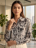 White Coloured Slim Collar Long Sleeves Geometric Shirt