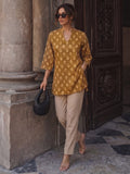 Women's Earthy Brown Block Print Short Kurta