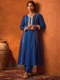 Royal Blue Mirror Work Kurta And Trouser Set With Dupatta