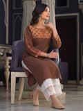 Women's Brown Yoke Embroidered Straight Kurta
