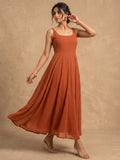 Rust Orange Golden Polka L-Print Sleeveless Anarkali Set