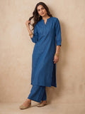 Women's Teal Blue Solid Kurta Set With Floral Printed Dupatta
