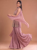 Pink Embroidered Kurta Set Featuring Zari And Sequin Work With A Matching Flared Palazzo And Embellished Dupatta