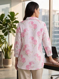 White Coloured Slim Collar Long Sleeves Floral Shirt